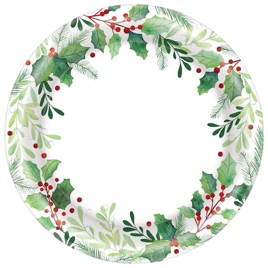 6.75&#x22; Traditional Holly Christmas Paper Dessert Plates, 100ct.